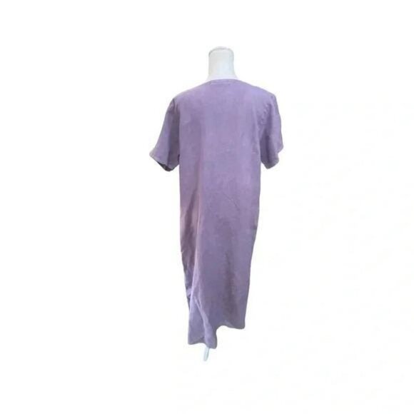 Vintage 1990s Linen Floral Tunic Maxi Dress Set – Purple, Short Sleeve, Made in - Picture 8 of 13